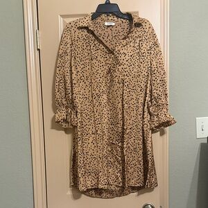 Umgee Tan Mini Dress with Black Dots